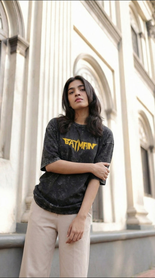 Acid Washed Oversized Graphic Tee – Dark Knight Streetwear Edition (Unisex)
