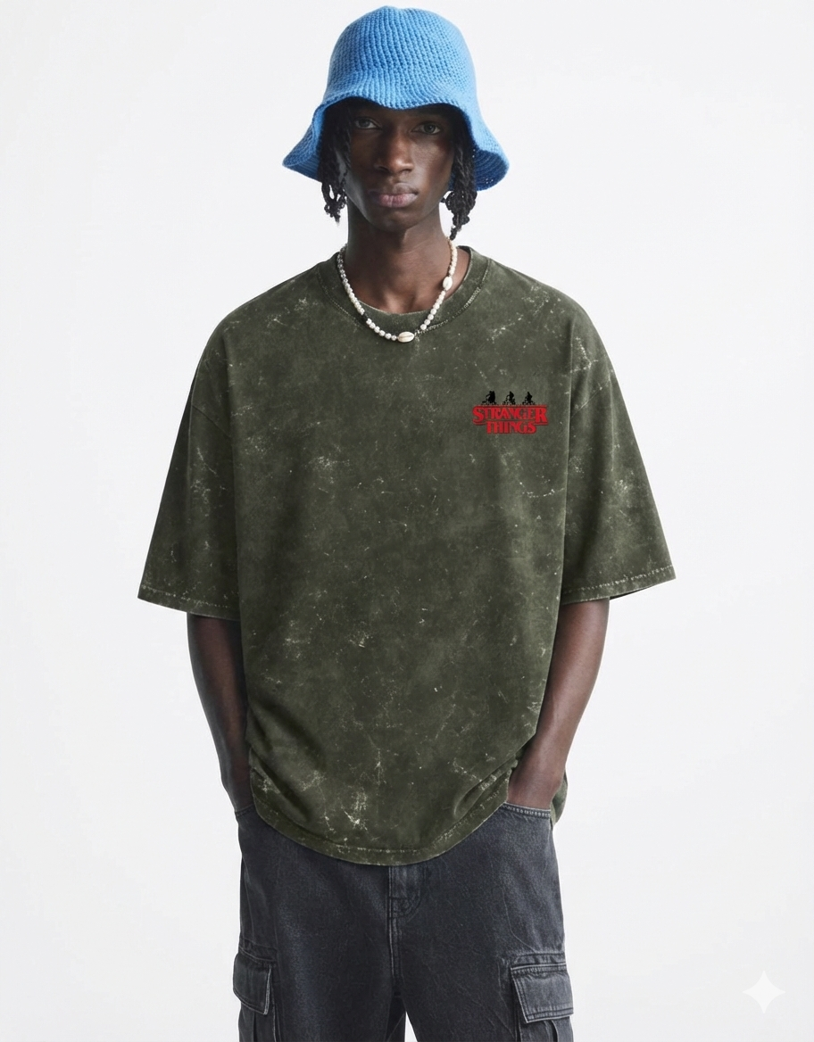 Stranger Things Acid Wash Oversized T-Shirt – Premium 240 GSM Streetwear Tee (Junex)