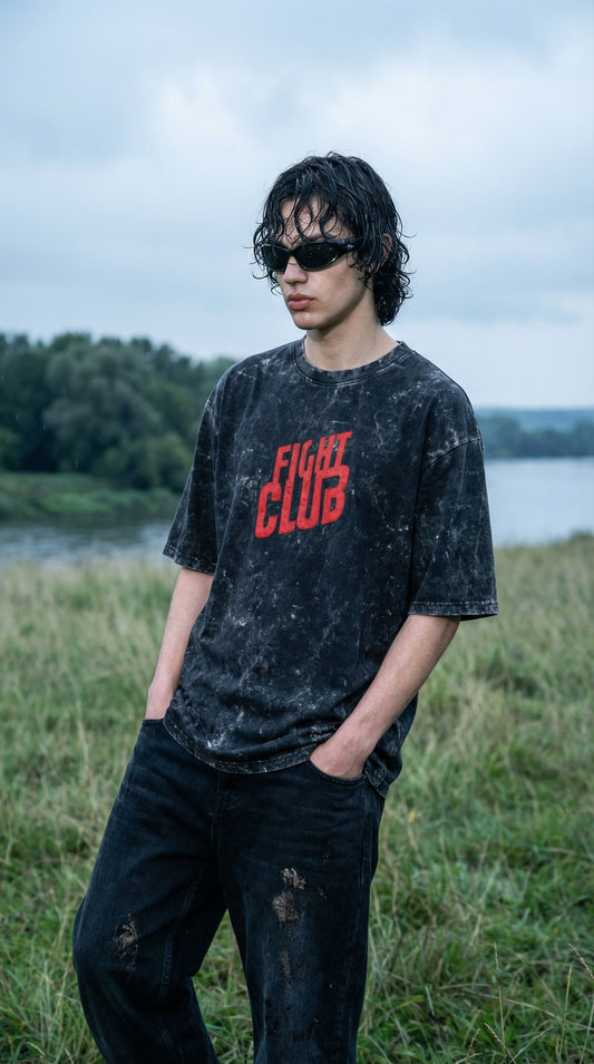 Fight Club Acid Wash Oversized Tee | JUNEX