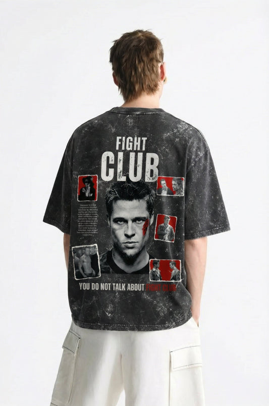 Fight Club Acid Washed Oversized T-Shirt – 240 GSM Heavyweight Cotton Streetwear Tee for Men & Women